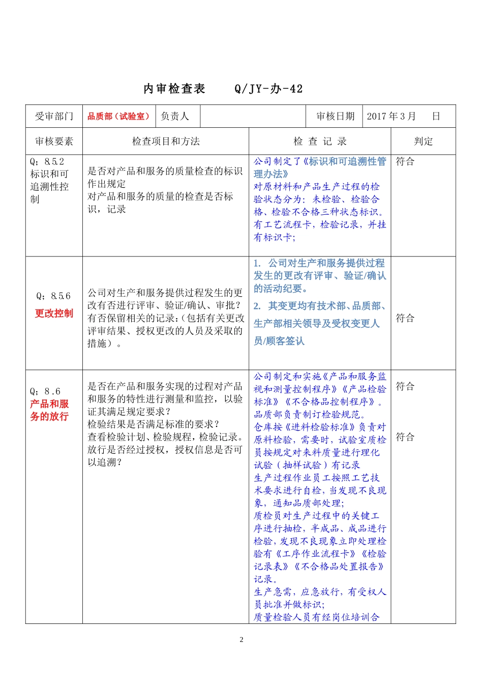 05品质部内审检查表2016(1).doc_第2页