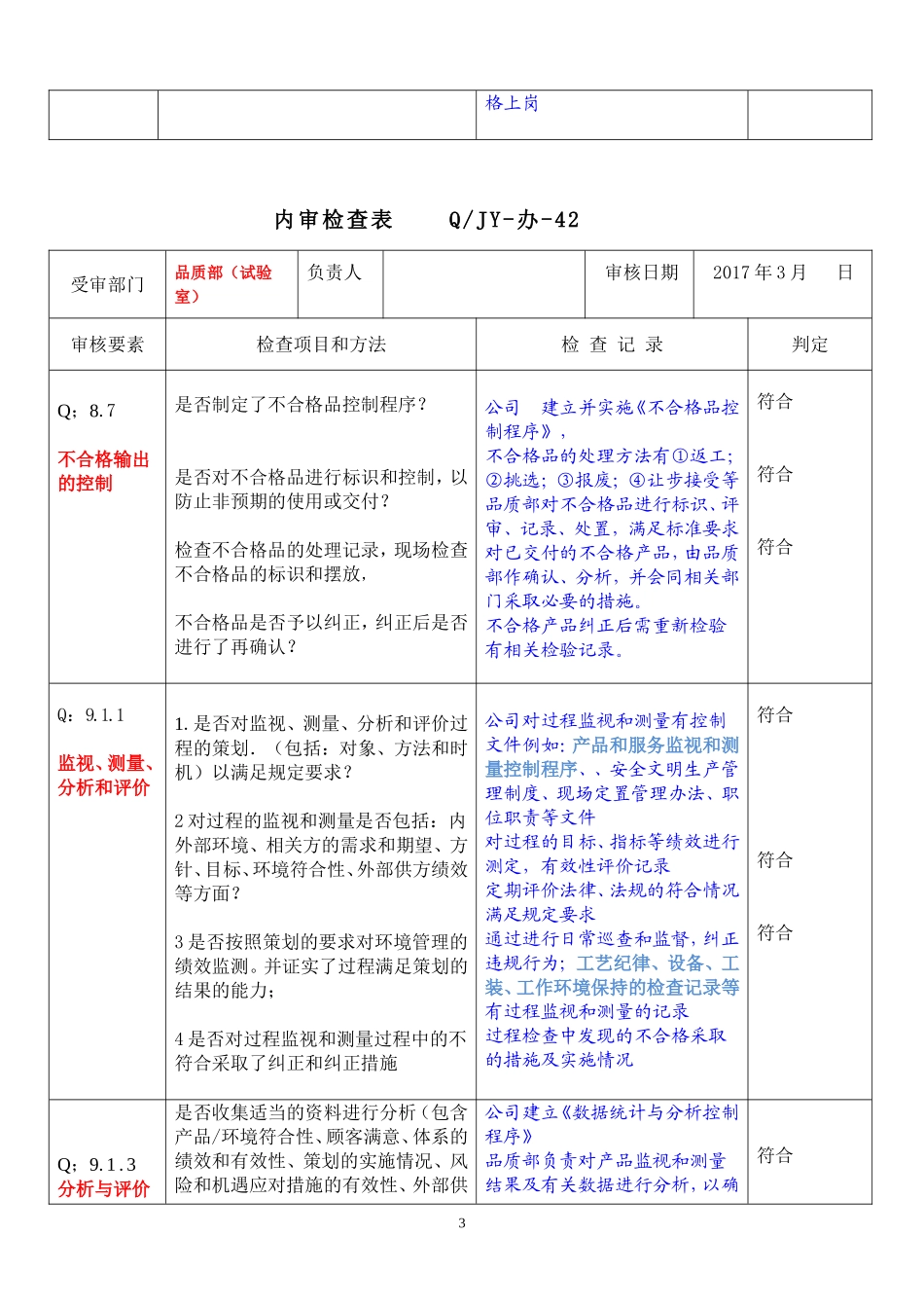 05品质部内审检查表2016(1).doc_第3页