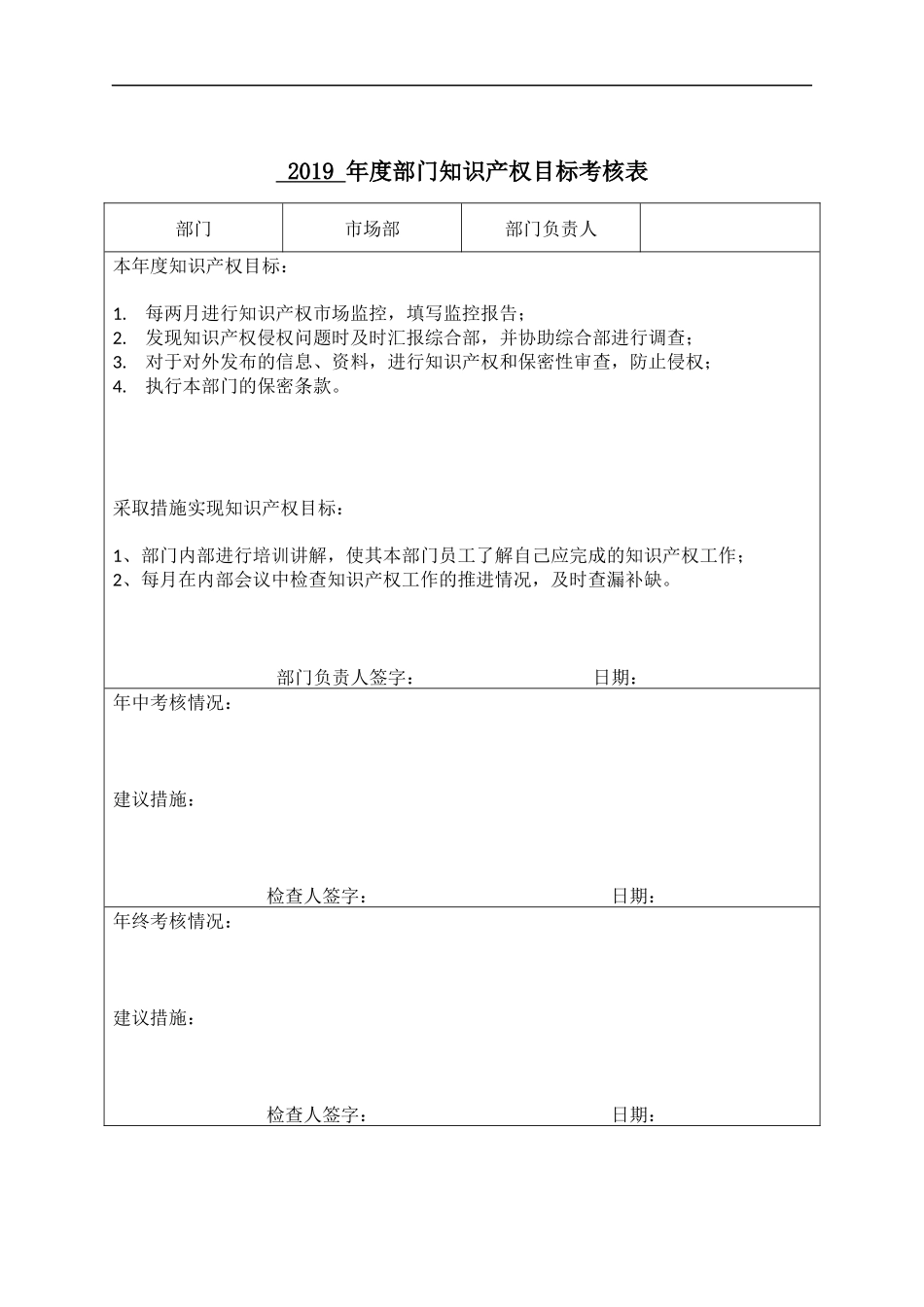 IPJL-07-6 年度部门知识产权目标考核表-市场部.docx_第1页