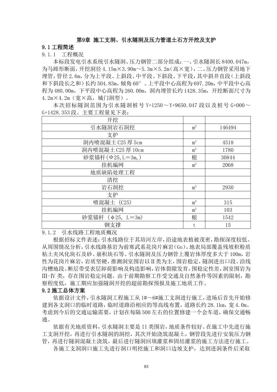 第9章 施工支洞、引水隧洞及压力管道土石方开挖及支护.doc_第1页