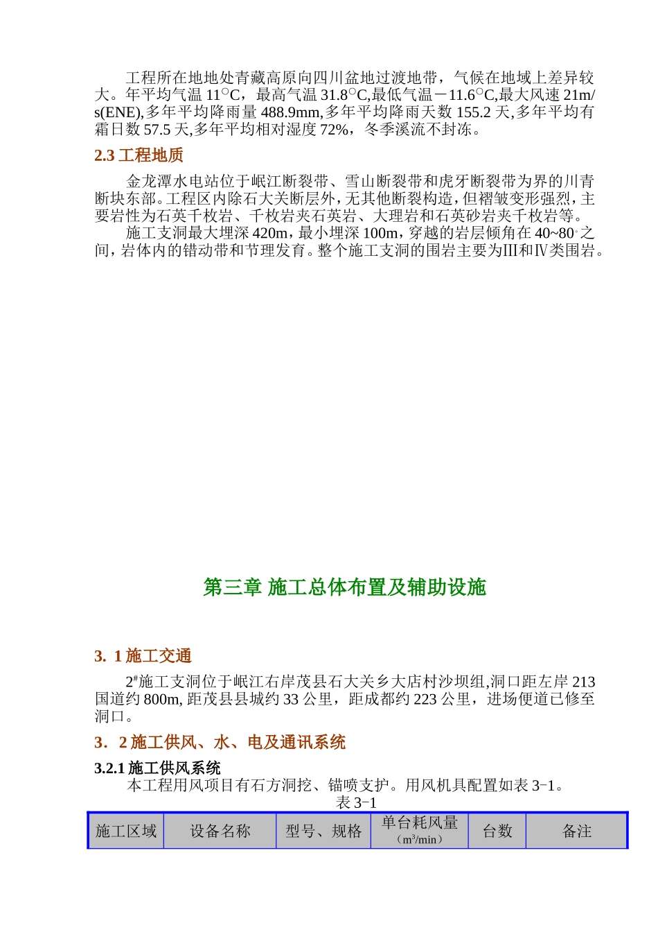 金龙潭水电站引水隧洞施工支洞工程施工组织设计.doc_第2页