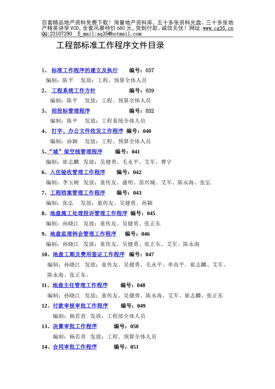 053 工程部标准工作程序文件目录.doc_第1页