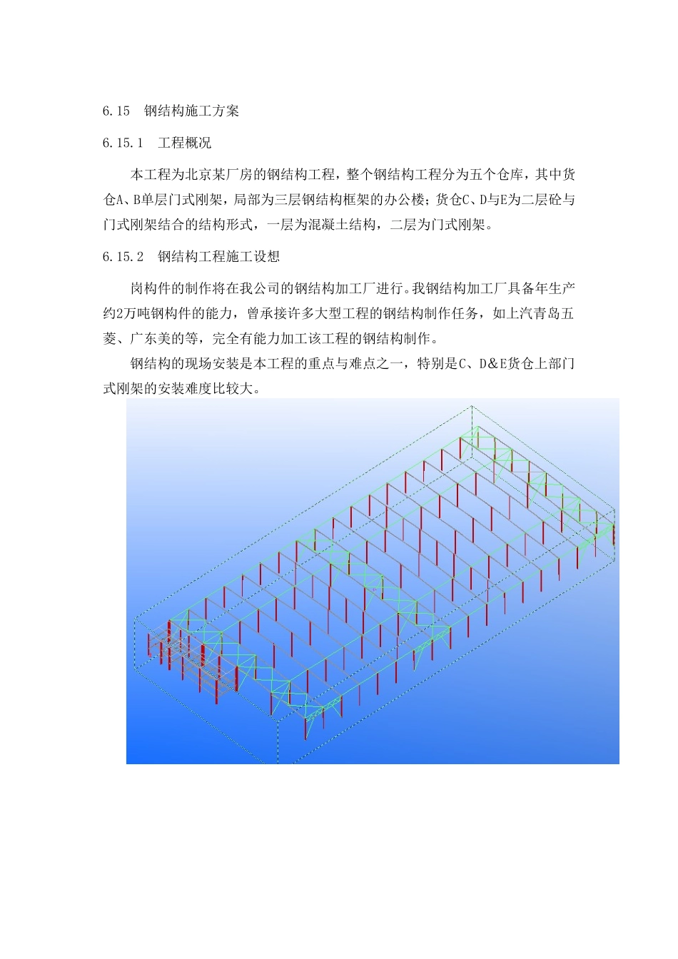 北京某厂房的钢结构工程（中建某公司钢结构部分方案 附三维图）.doc_第1页