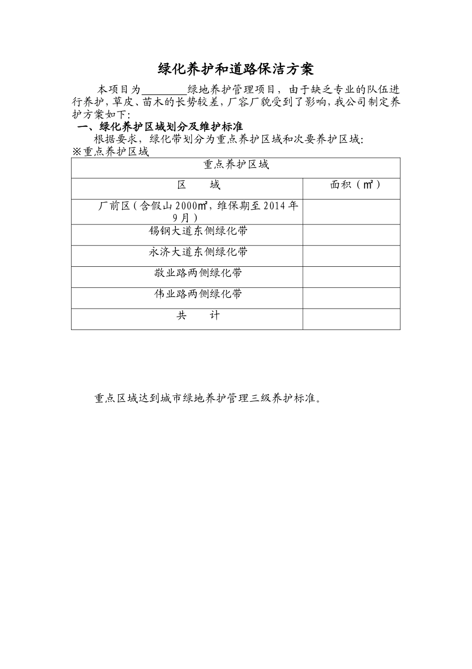 绿化养护和道路保洁方案(施工组织设计).doc_第1页