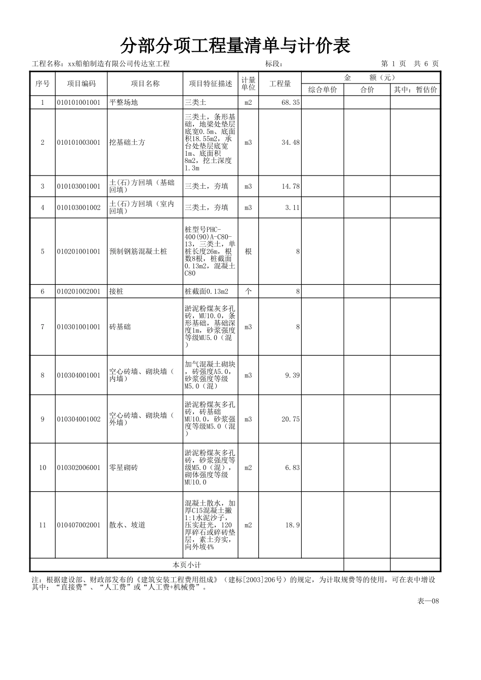 表-08 分部分项工程量清单与计价表.xls_第1页