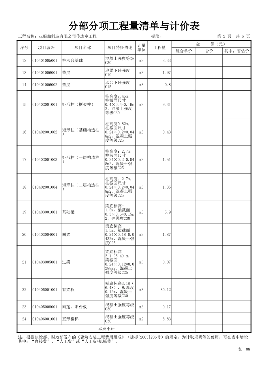 表-08 分部分项工程量清单与计价表.xls_第2页
