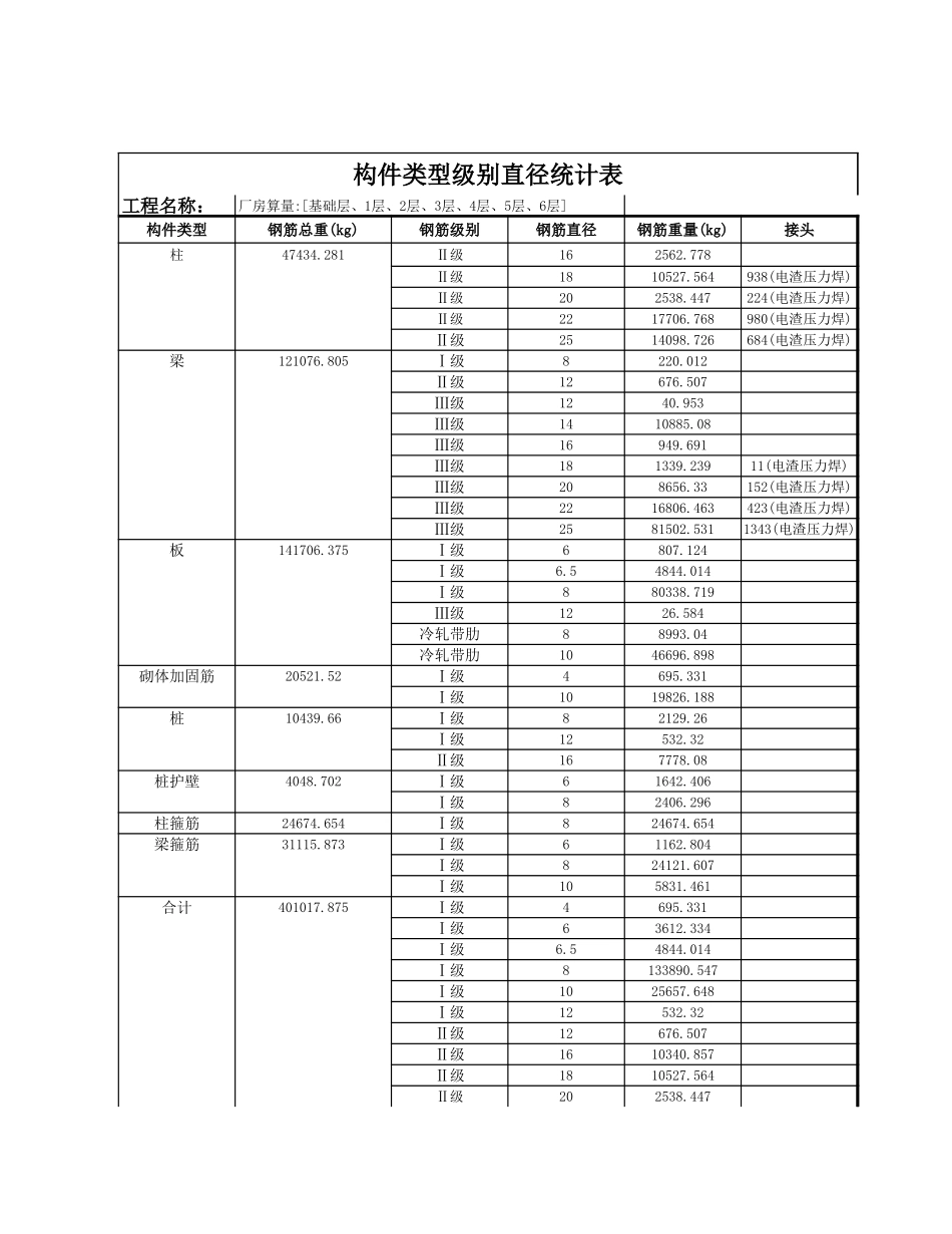 构件类型级别直径统计表(自选楼层).xls_第1页