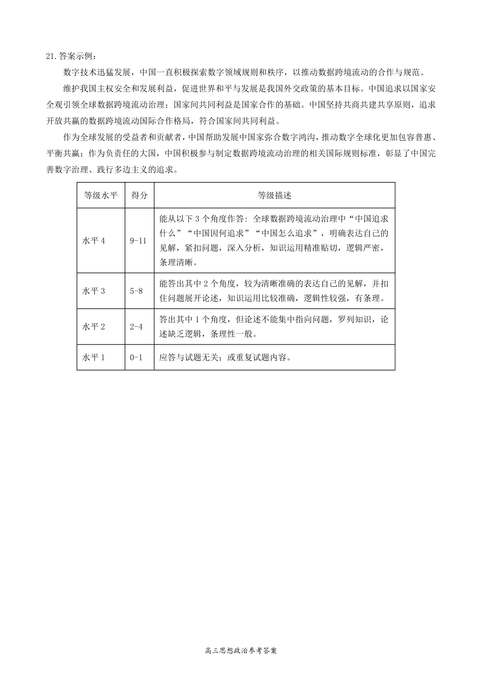 江苏省南京市、盐城市2025届高三上学期第一次模拟考试政治答案.pdf_第2页