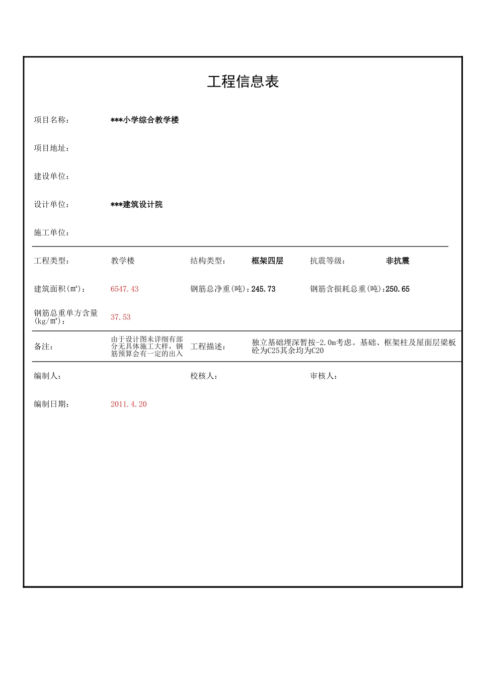 小学综合教学楼工程钢筋类型汇总表(结算版).xls_第1页