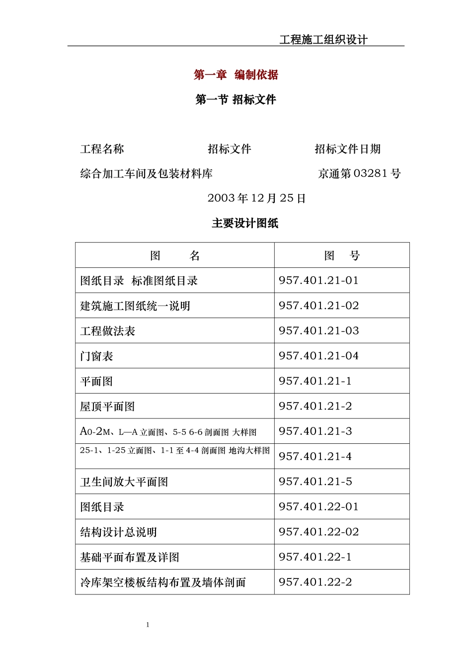 综合加工车间及包装材料库施工组织设计方案.doc_第1页