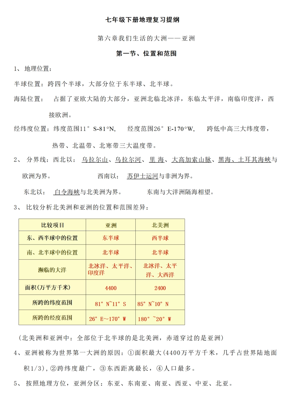 人教版七年级下册地理期末复习提纲.pdf_第1页