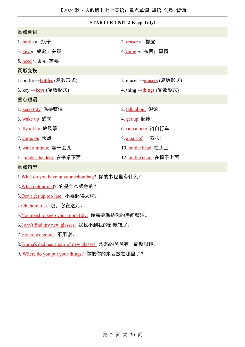 新版七上英语重点单词短语句型背诵.pdf_第2页