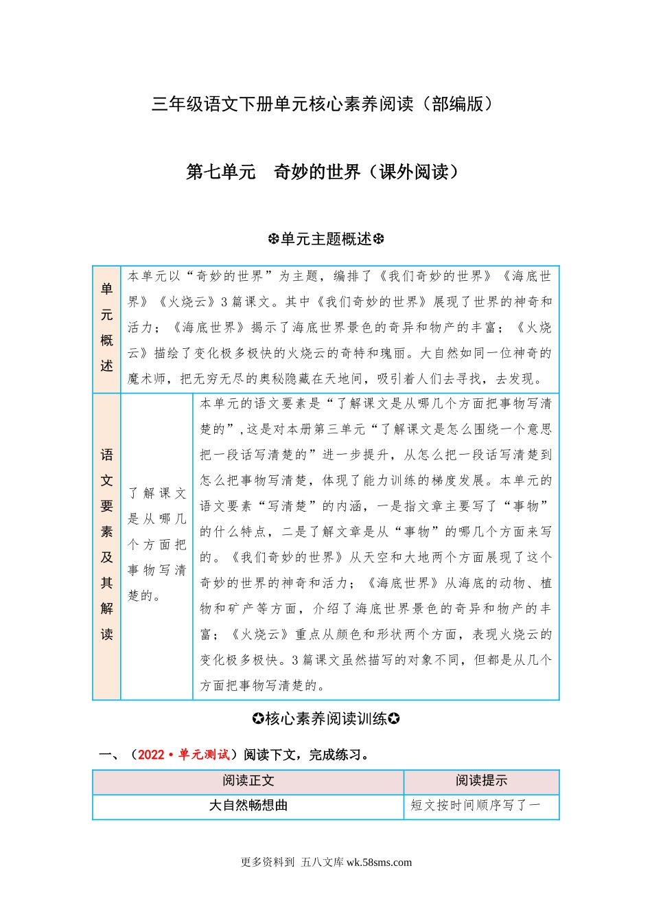 第7单元 奇妙的世界（课外阅读） 三年级语文下册 （部编版）.docx_第1页