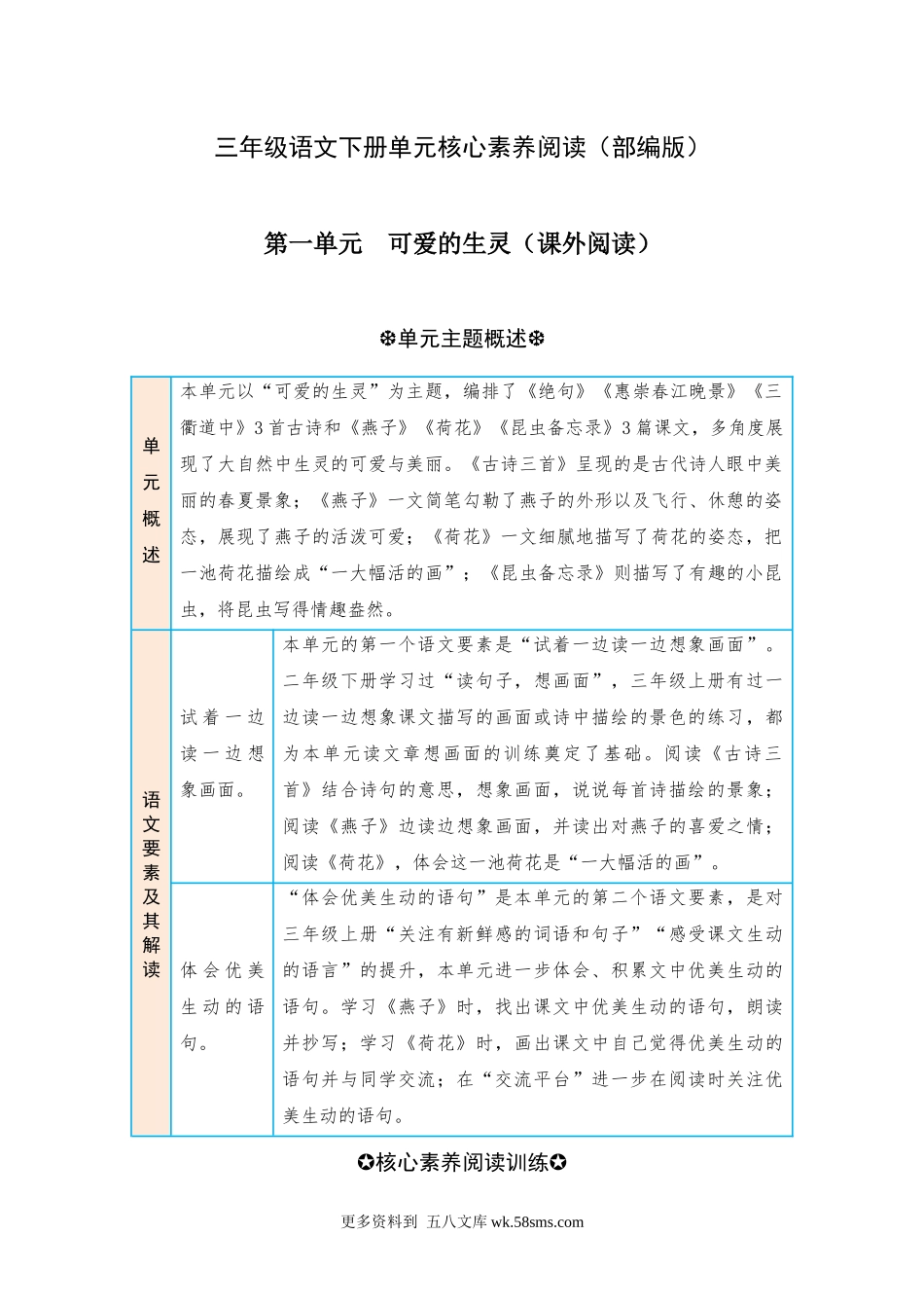 第1单元 可爱的生灵（课外阅读） 三年级语文下册 （部编版）.docx_第1页