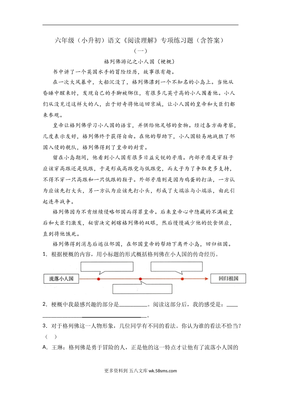 六年级语文下册试题 《阅读理解》专项练习题（含答案）部编版 (5).doc_第1页