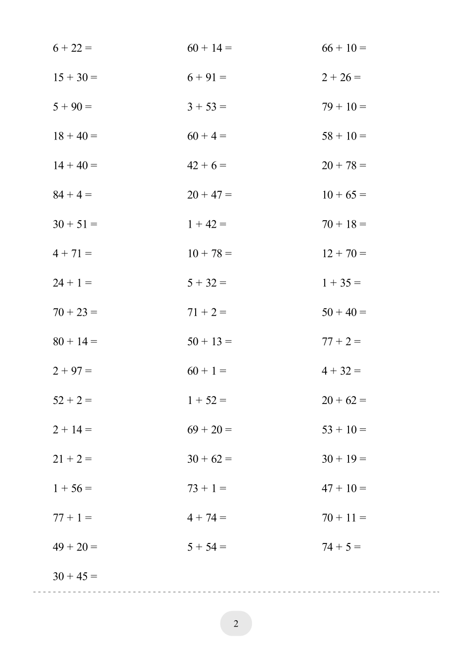 小学数学口算一年级(两位数加一位数和整十数（不进位）1000题.pdf_第2页