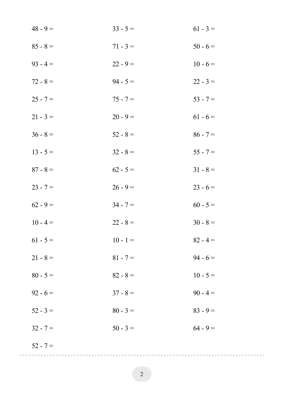 小学数学口算一年级(两位数减一位数（退位）1000题.pdf_第2页