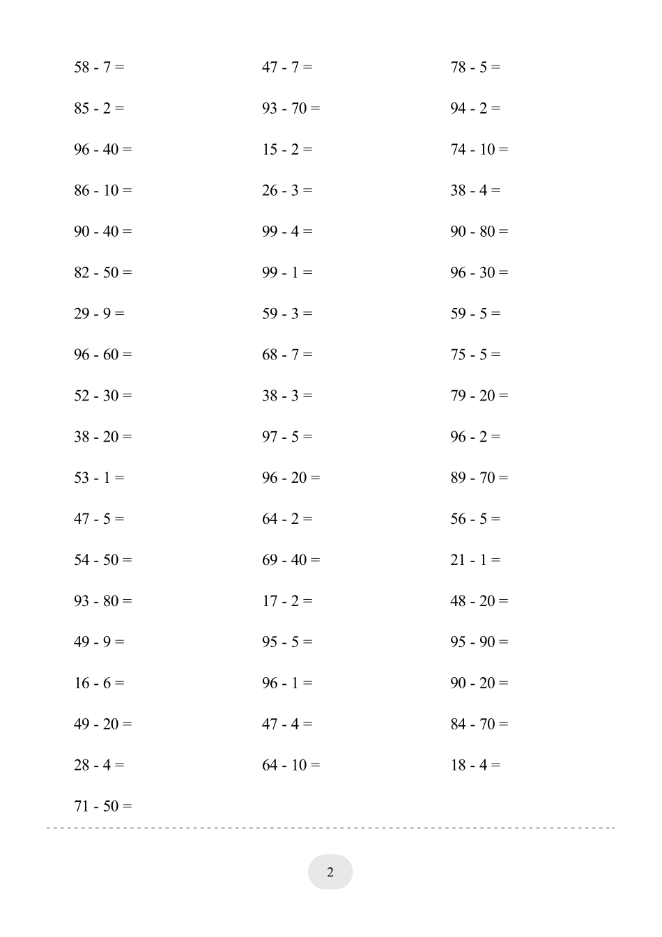 小学数学口算一年级（两位数减一位数和整十数(不退位)）1500题.pdf_第2页