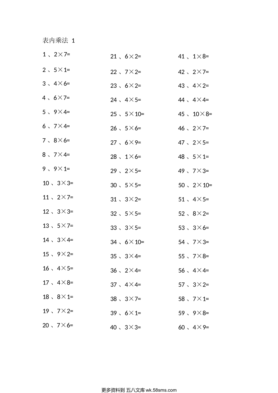 小学数学口算二年级表内乘法第1~20篇（高级）.docx_第1页