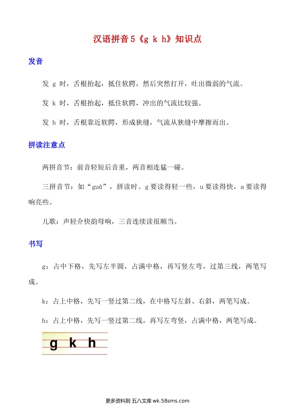 拼音5.《g k h》知识点及练习题小学语文一年级上册知识点清单（人教部编版）.docx_第1页