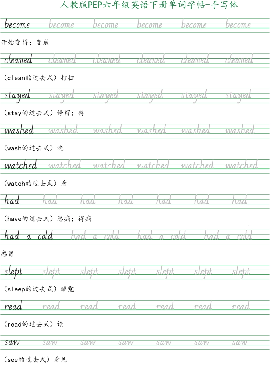 人教版PEP六年级英语下册单词字帖(手写体).pdf_第3页