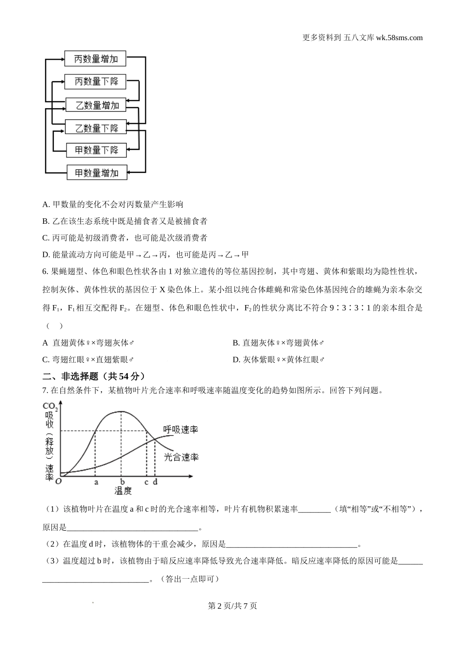 2024年全国甲卷理综（生物）高考真题试卷及答案解析.doc_第2页