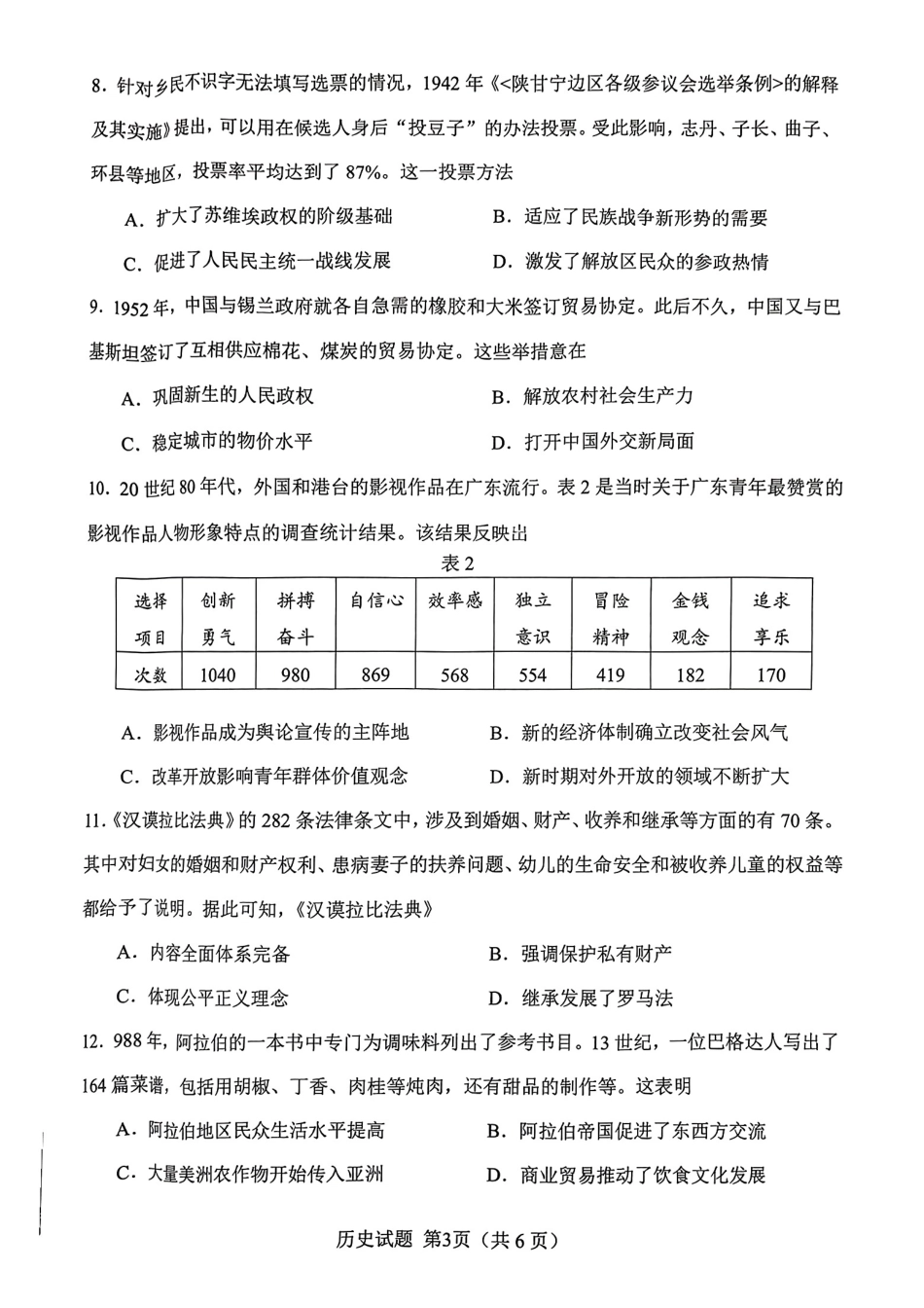 安徽省合肥市2025届高三第一次教学质量检测历史试卷.pdf_第3页