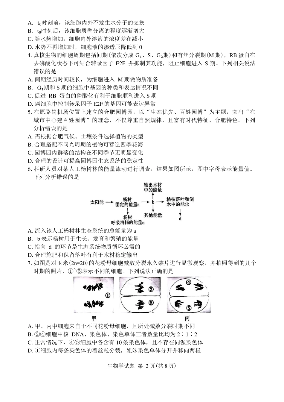 安徽省合肥市2025届高三第一次教学质量检测生物试卷（含答案）.pdf_第2页