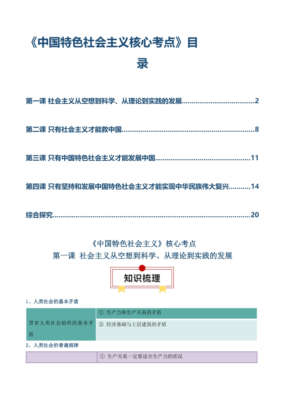 必修一《中国特色社会主义》【核心考点】-2025年高考政治一轮复习知识清单（新高考专用）.docx_第1页