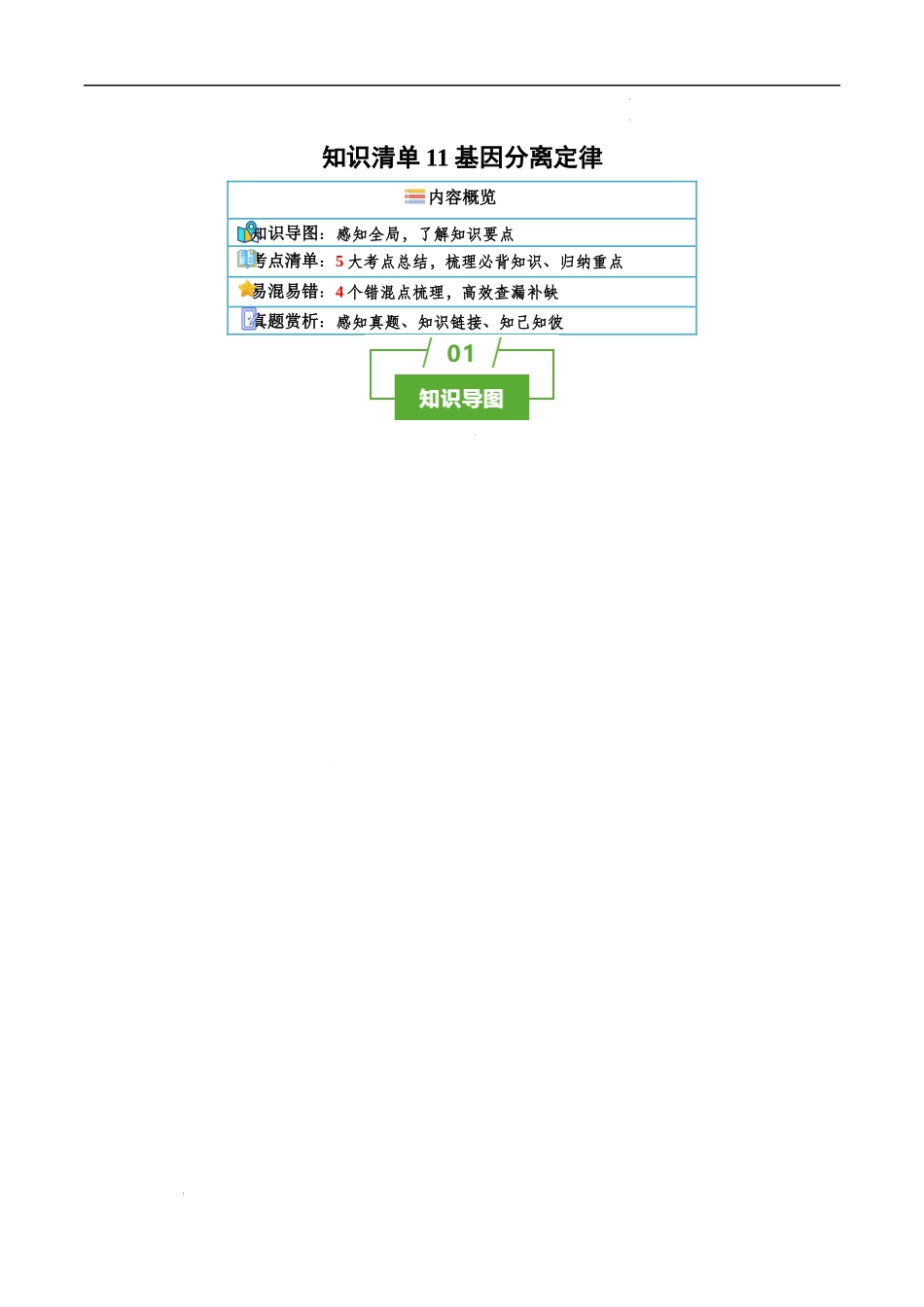 知识清单11 基因分离定律-2025年高考生物一轮复习知识清单.docx_第1页