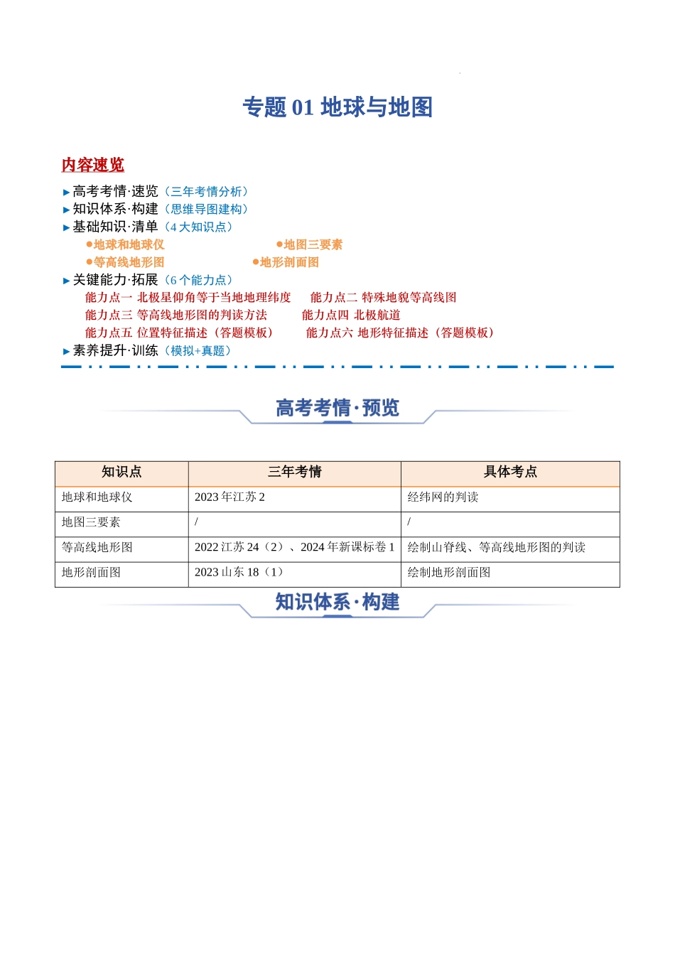 专题01 地球与地图-2025年高考地理一轮复习知识清单.docx_第1页