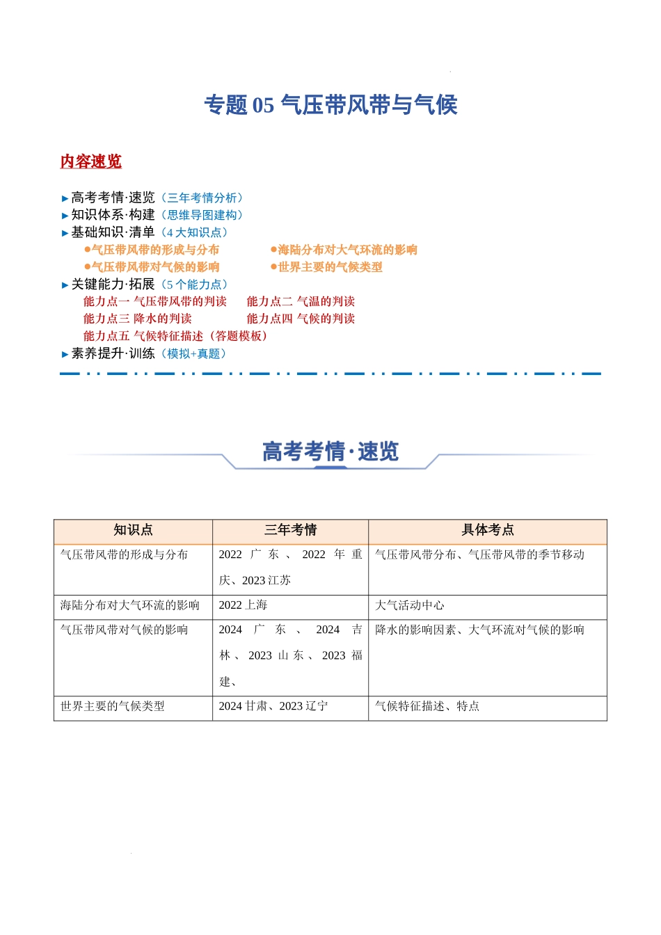 专题05 气压带风带与气候-2025年高考地理一轮复习知识清单.docx_第1页