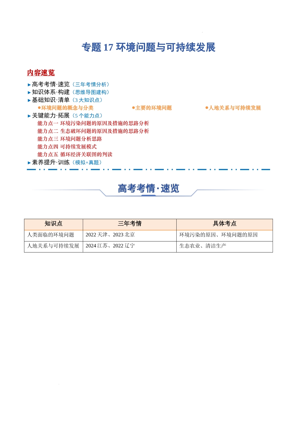 专题17 环境问题与可持发展-2025年高考地理一轮复习知识清单.docx_第1页