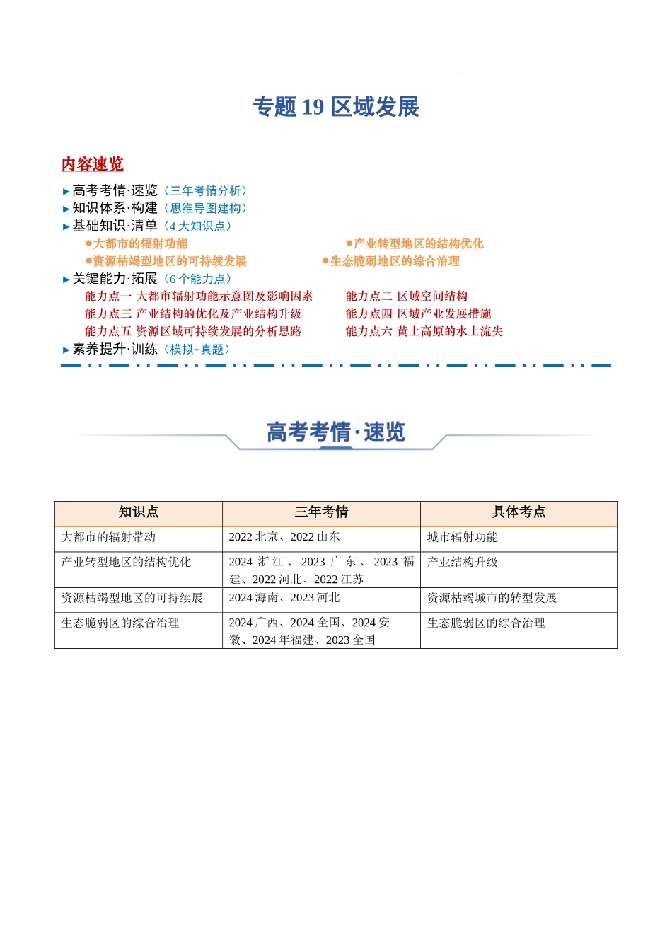 专题19 区域发展-2025年高考地理一轮复习知识清单.docx_第1页