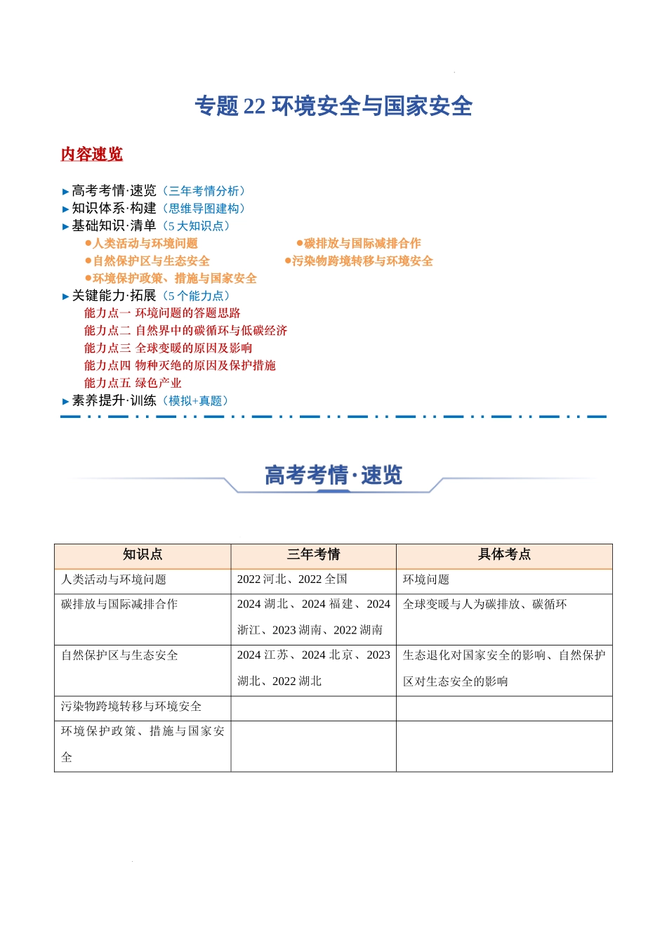 专题22 环境安全与国家安全-2025年高考地理一轮复习知识清单.docx_第1页