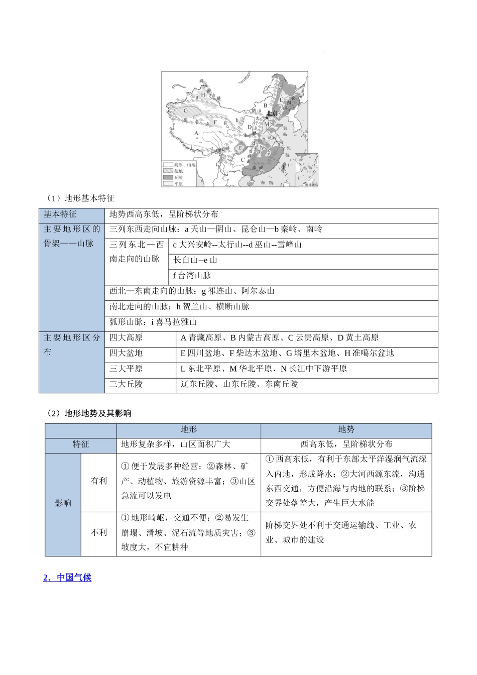 专题24 区域地理——中国地理-2025年高考地理一轮复习知识清单.docx_第3页