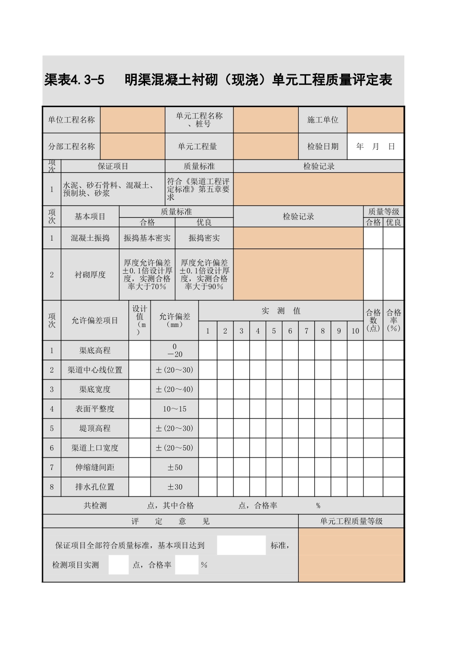 4.3-5 明渠混凝土衬砌（现浇）单元工程质量评定表.xls_第1页