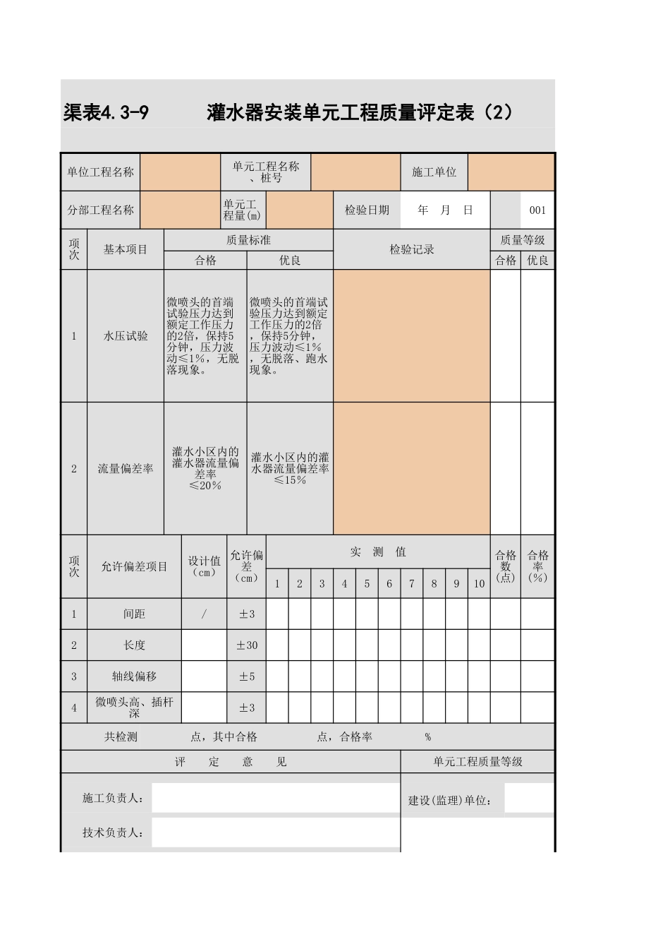 4.3-9 灌水器安装单元工程质量评定表（2）.xls_第1页