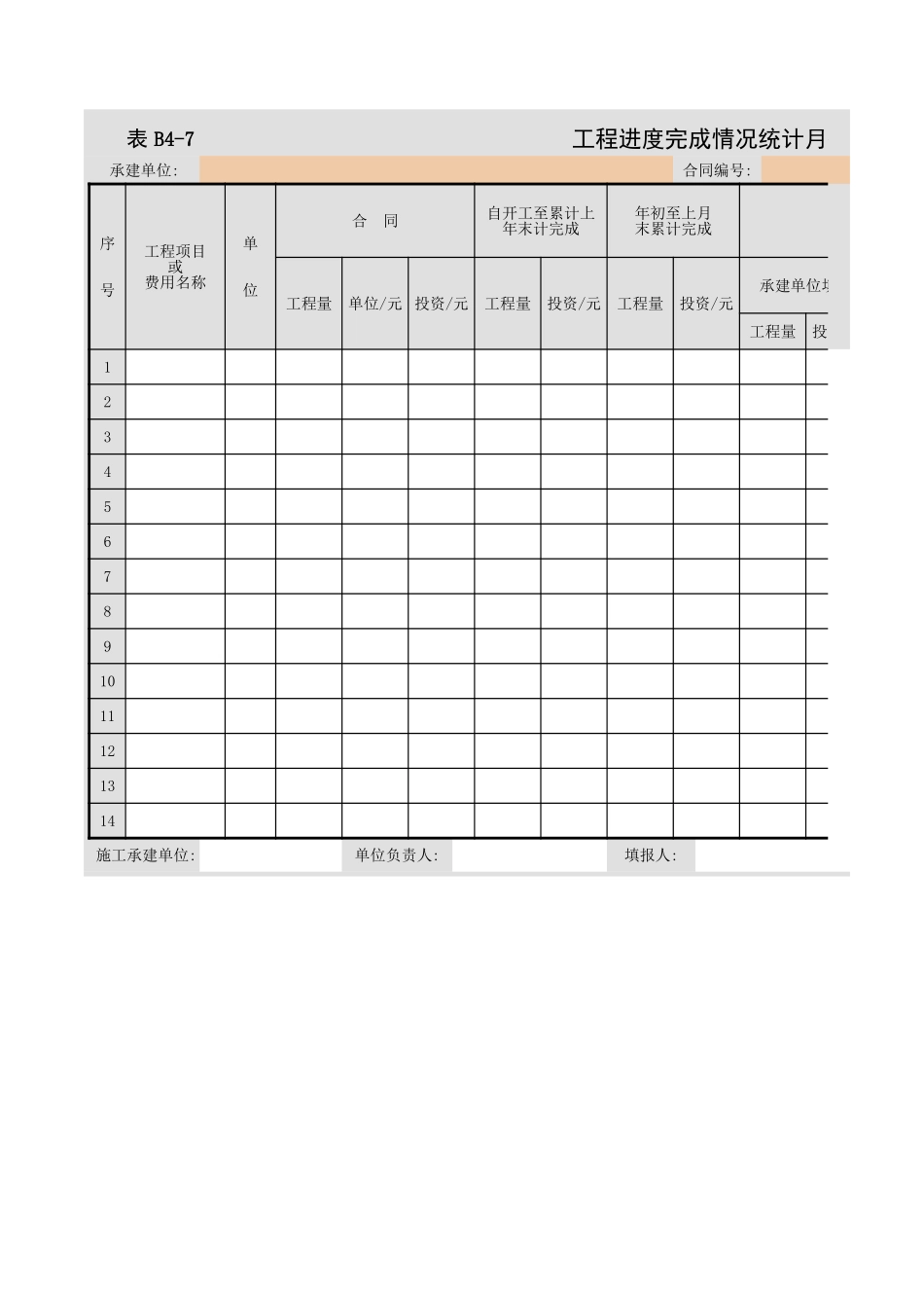 B4-7  工程进度完成情况统计月报.xls_第1页