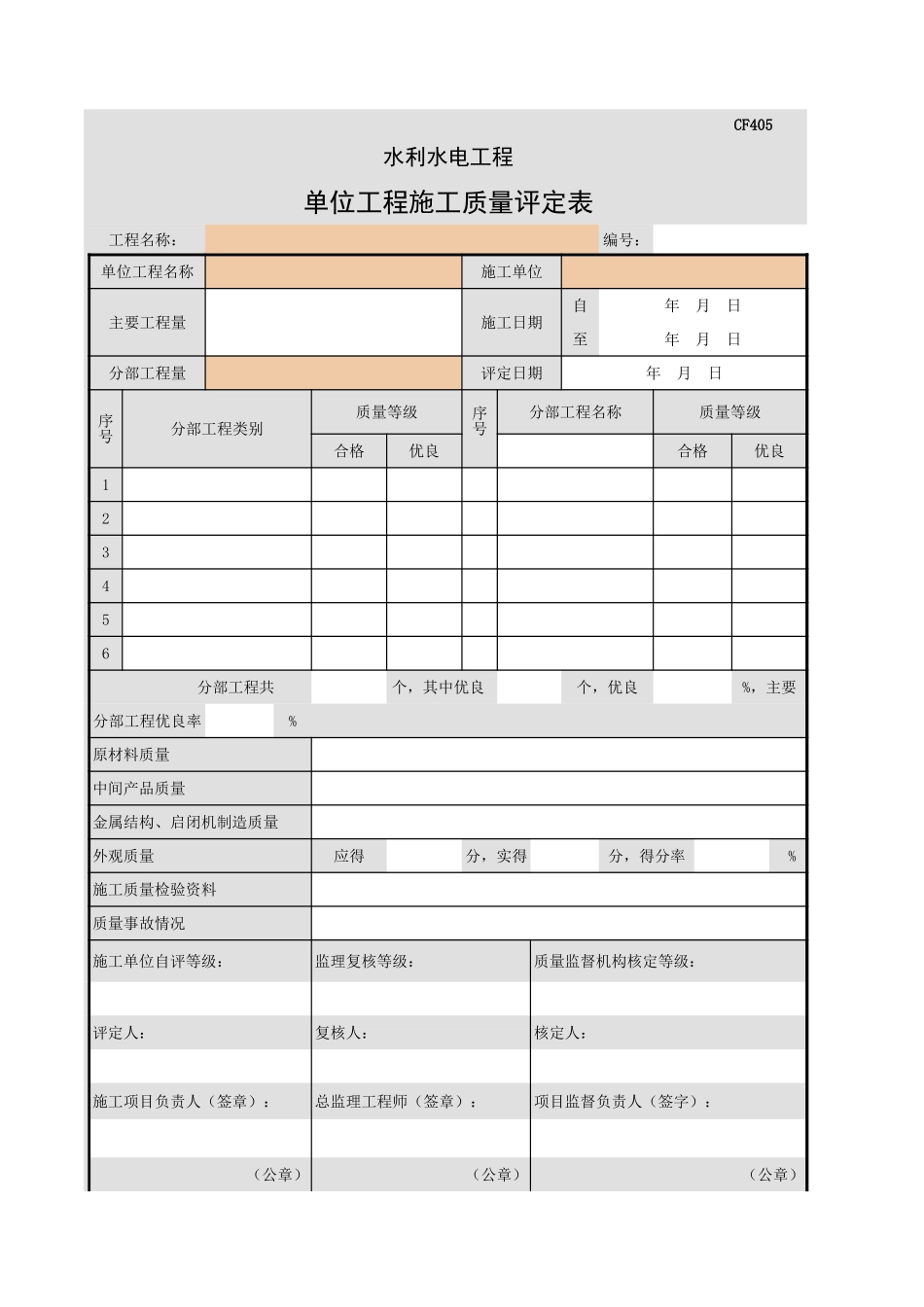 CF405 单位工程施工质量评定表.xls_第1页
