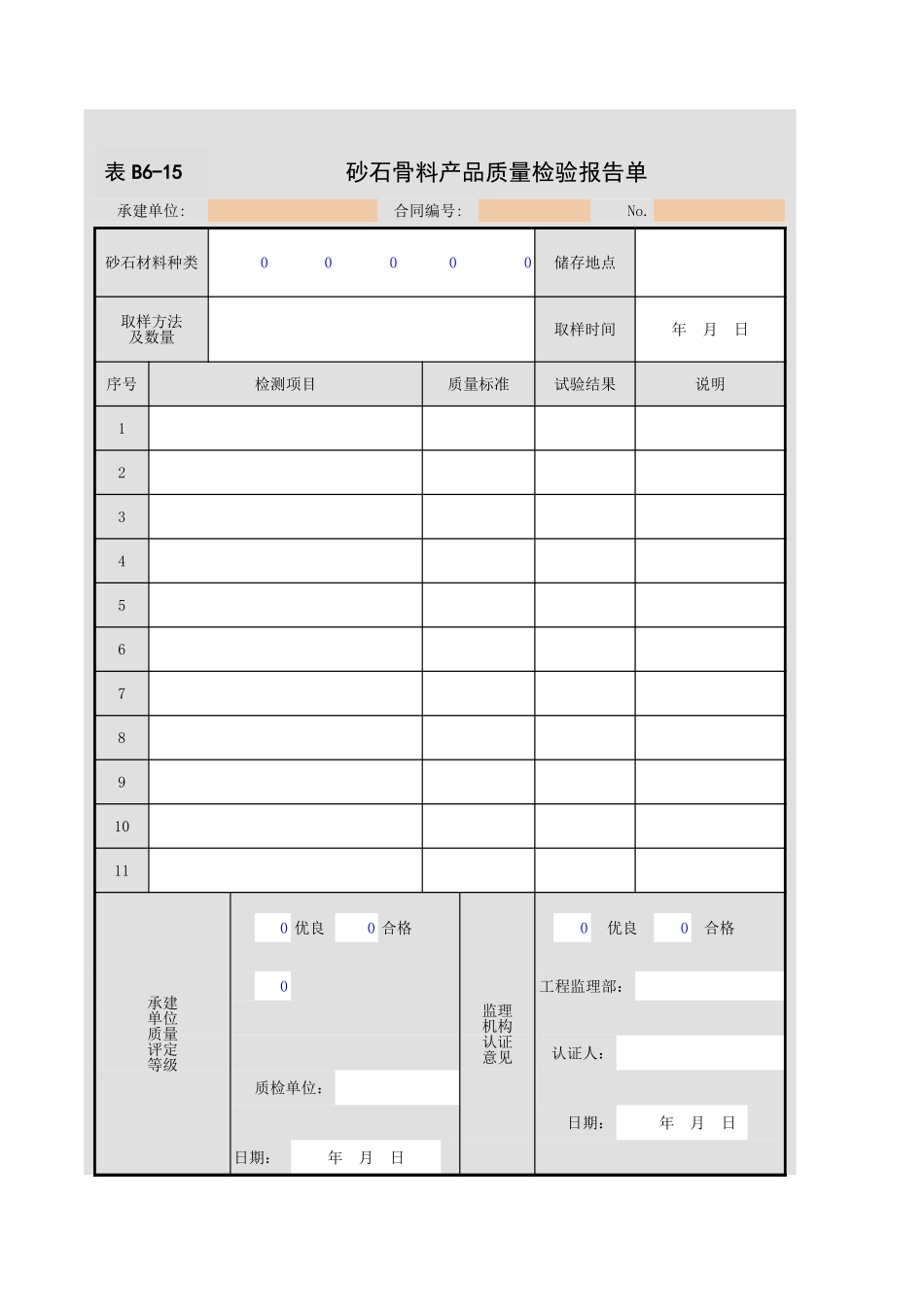 表B6-15砂石骨料产品质量检验报告单.xls_第1页