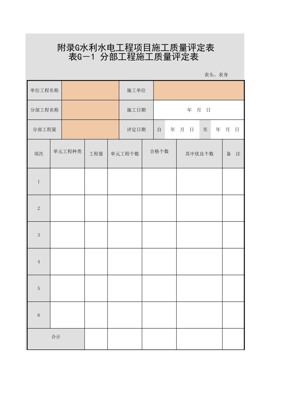 表G-1 分部工程施工质量评定表.xls_第1页