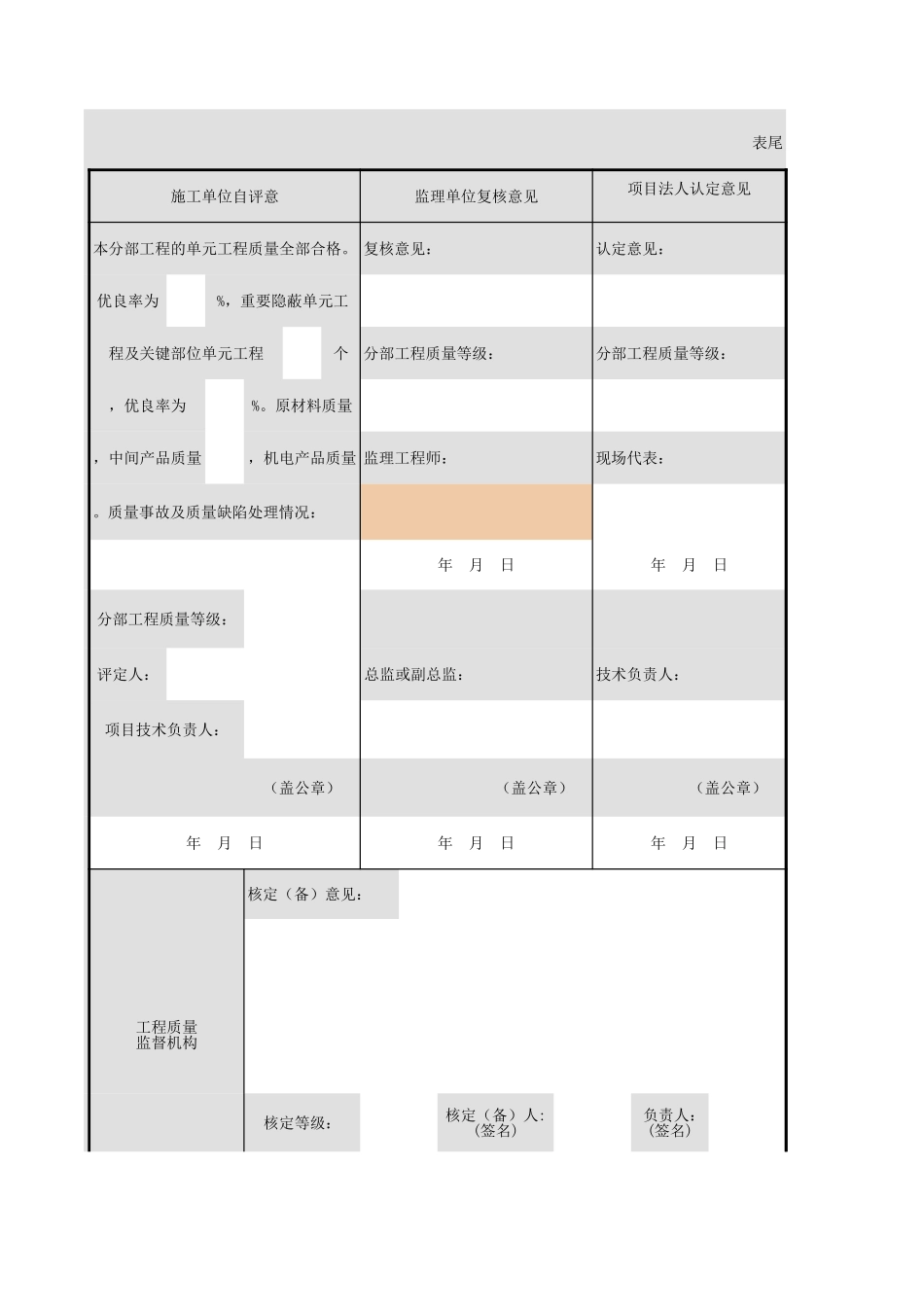 表G-1 分部工程施工质量评定表.xls_第3页