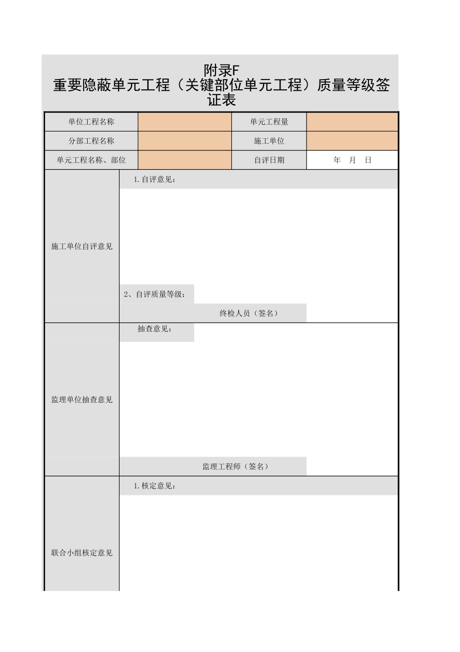 附录F 重要隐蔽单元工程（关键部位单元工程）质量等级签证表.xls_第1页