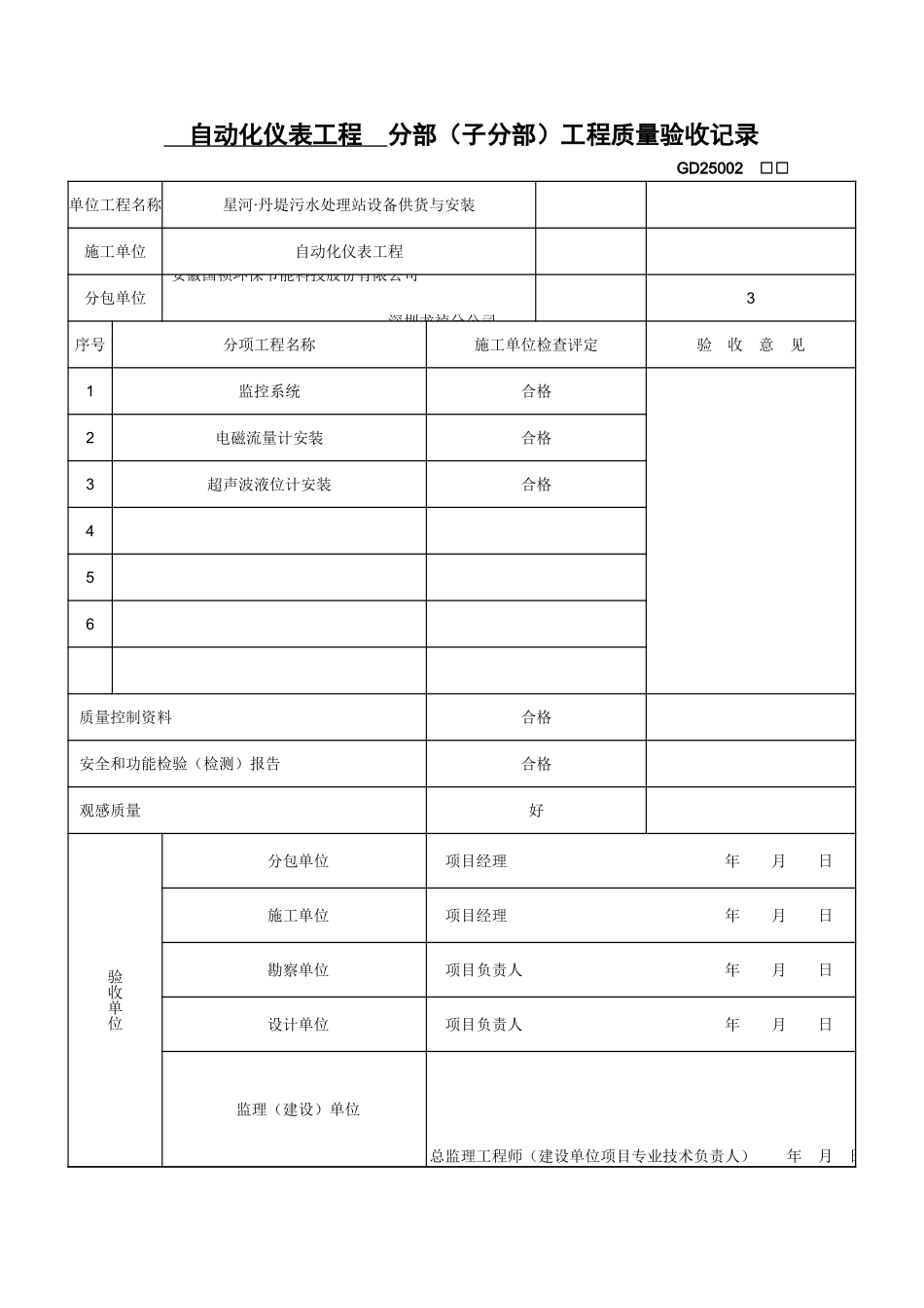 2、分部（子分部）工程质量验收记录.xls_第1页