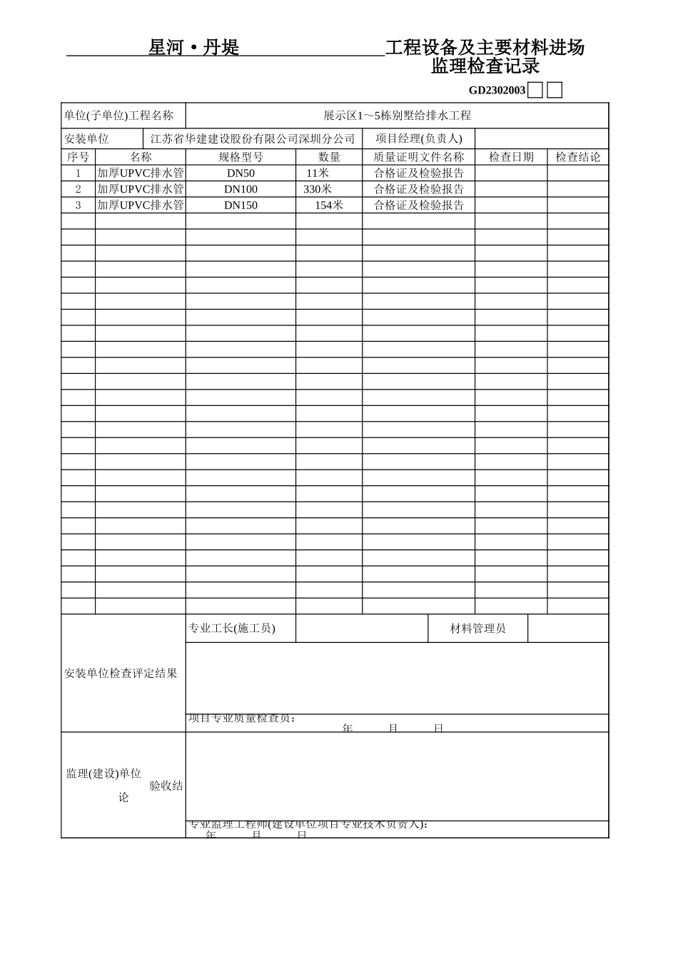 03、分部(子分部)工程设备及主要材料进场监理检查记录.xls_第1页