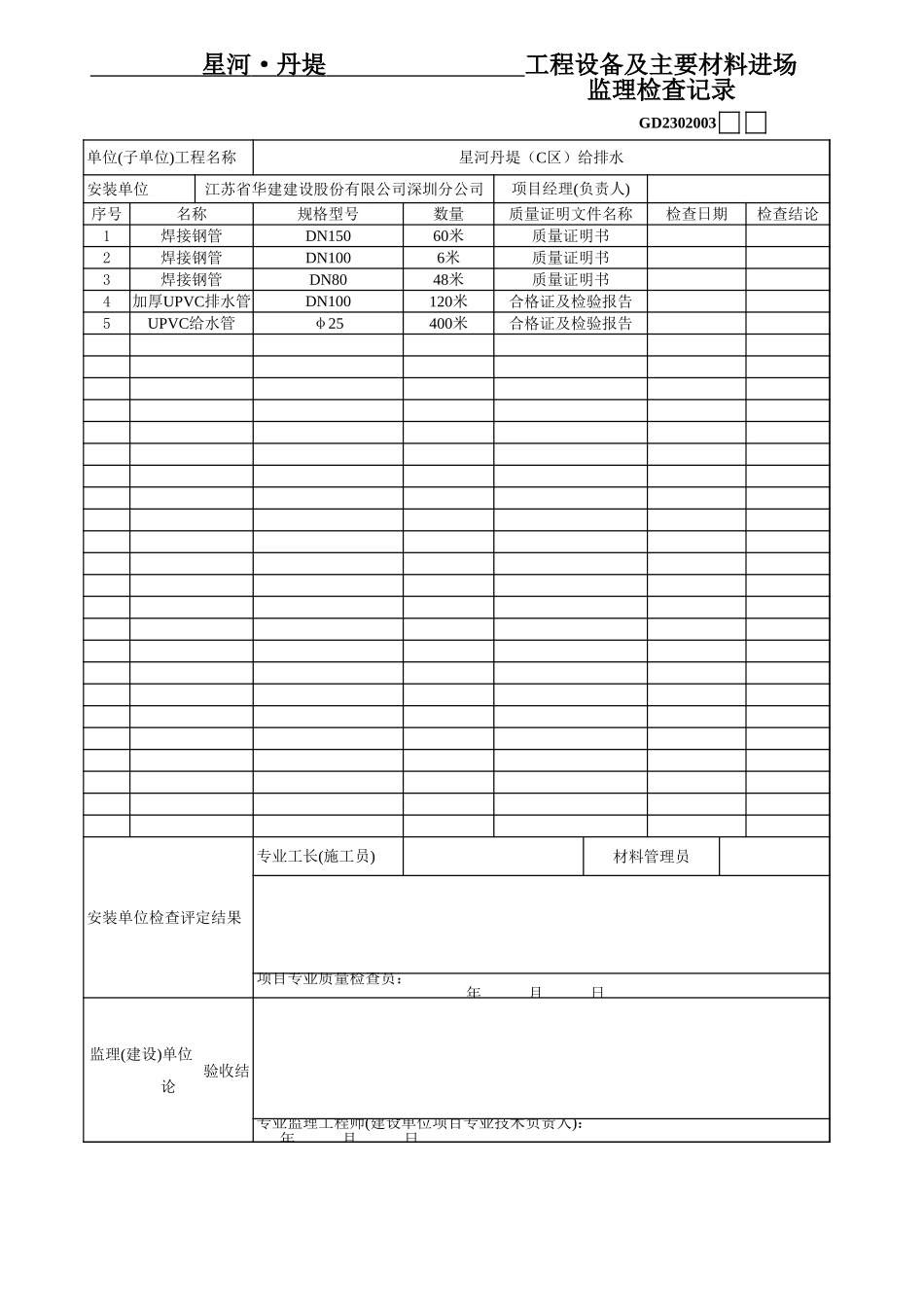 03、分部(子分部)工程设备及主要材料进场监理检查记录.xls_第2页