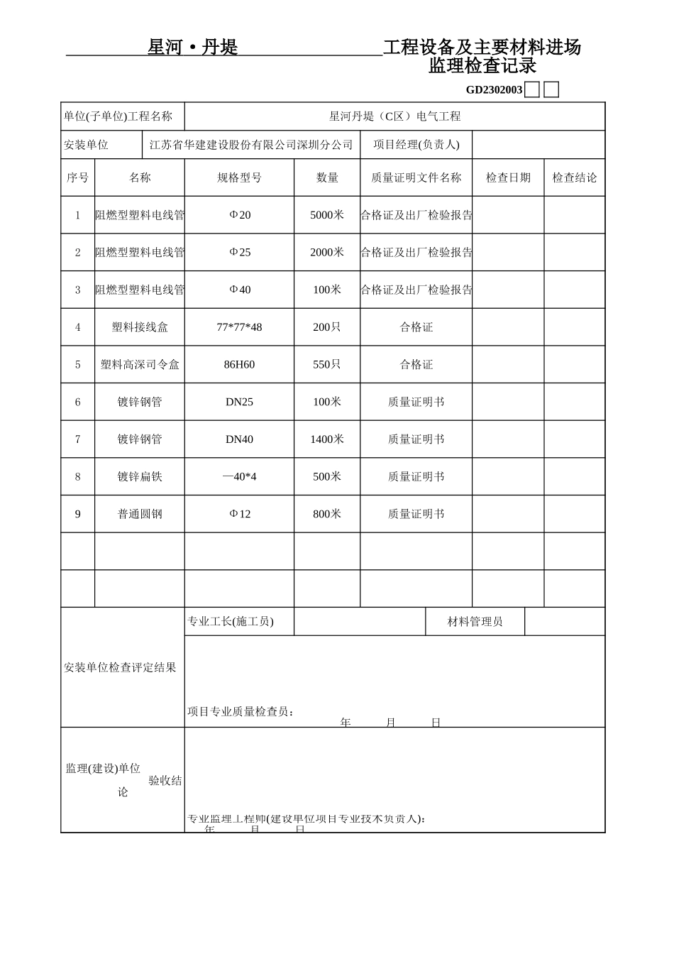 03、分部(子分部)工程设备及主要材料进场监理检查记录.xls_第3页