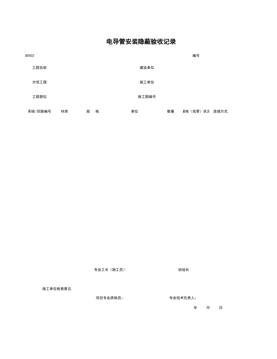 D0502_电导管安装隐蔽验收记录.xls_第1页