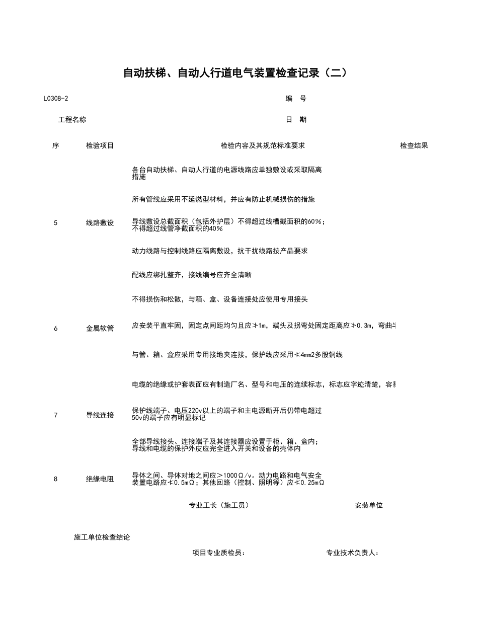 L0308-2_自动扶梯、自动人行道电气装置检查记录（二）.xls_第1页